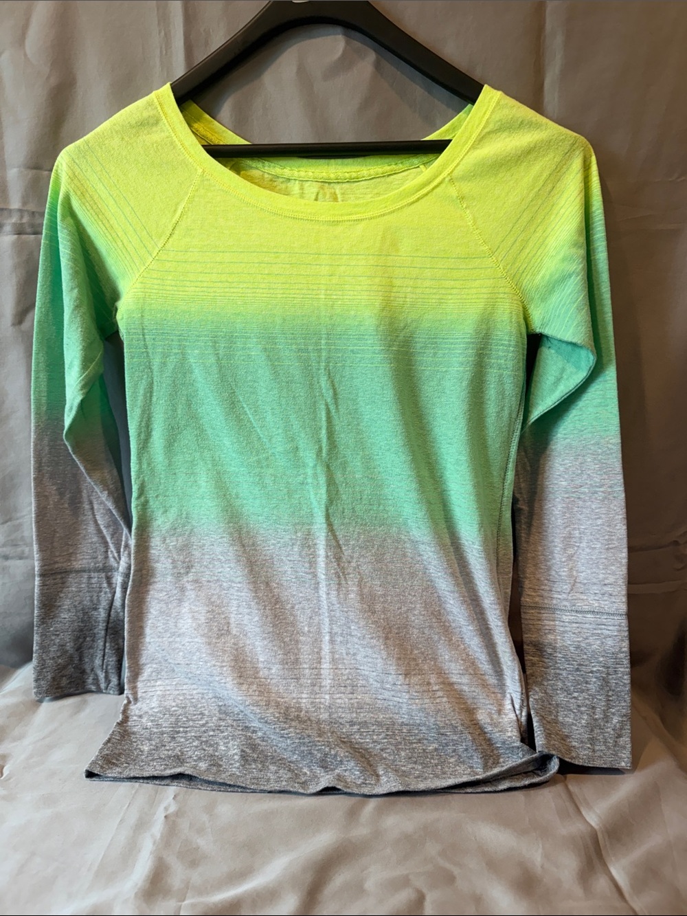 American Eagle Outfitters Neon Yellow to Mint Ombre Long-Sleeve Tee